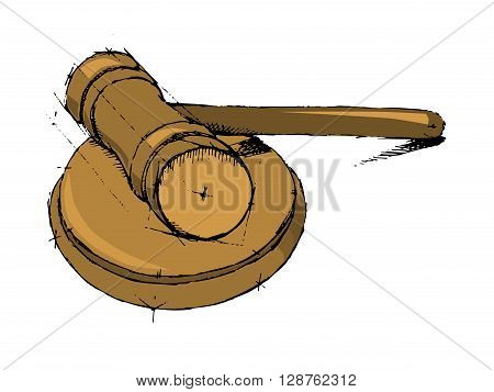 Justice hummer. Judge gavel. Hand drawn vector stock illustration