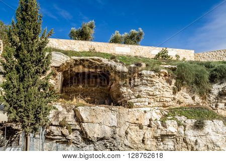 View of the Gordon's Calvary and Skull Hill in Jerusalem Israel