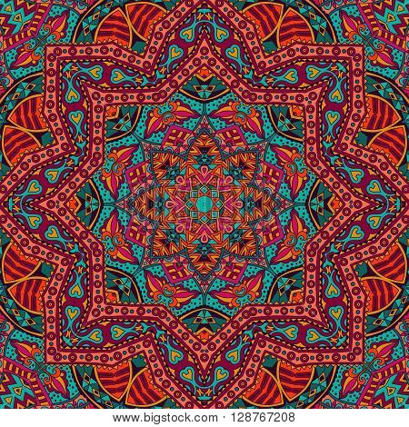 Tribal art bohemia seamless pattern. Ethnic geometric print. Colorful repeating background texture. Fabric, cloth design wrapping
