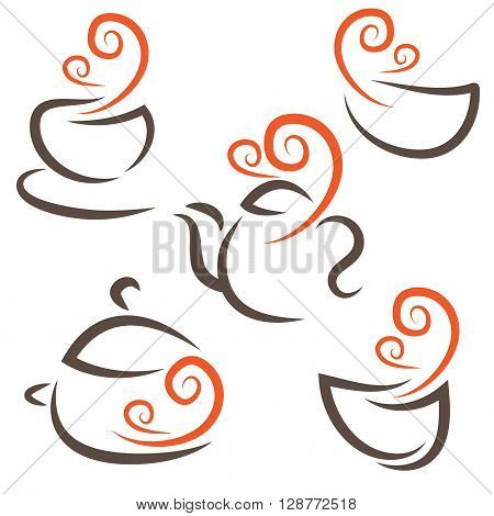 Illustration set icon of cupteapotpotbowls.Vectorvector illustration template