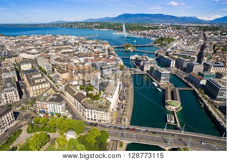 Aerial View Of Leman Lake -  Geneva City In Switzerland