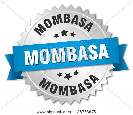 Mombasa round silver badge with blue ribbon
