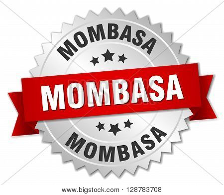 Mombasa round silver badge with red ribbon