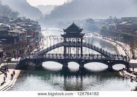 Fenghuang, China - Feb 27, 2016: The Old Town Of Phoenix (fenghuang Ancient Town). The Popular Touri