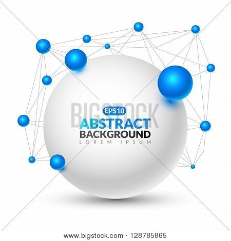 Volumetric balls with polygonal connection. Abstract illustration with three-dimensional balls on a light background.