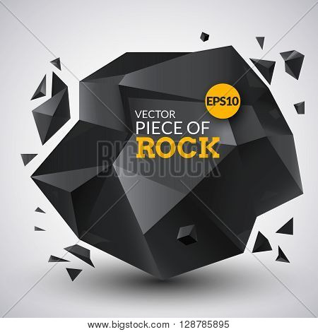 Vector black poly stone. Creative illustration with black graphite stone. The broken piece of rock.
