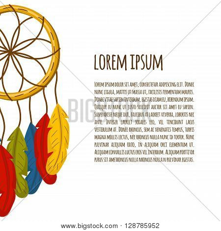 Native american indian dreamcatcher with feathers in cartoon style. Ethnic indian tribal magical symbol. Indian native american culture and tradition. Charm talisman dreams keeper dreamcatcher