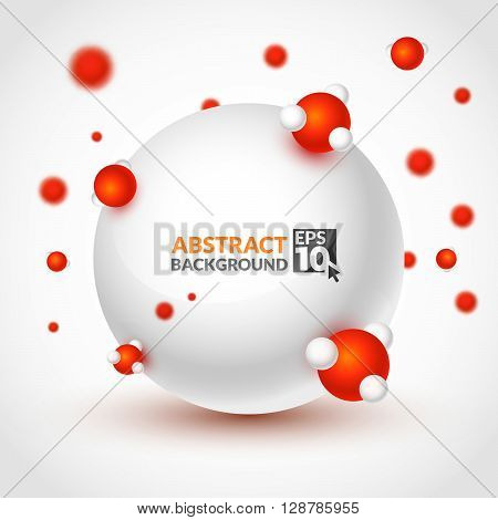 Bright vector illustration with spheres and molecules red hue. Vector molecules.
