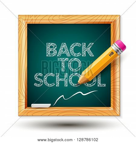 Vector illustration with the image of a school board, a simple pencil and writing 