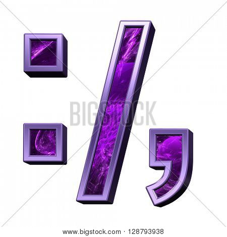 Colon, semicolon, period, comma from purple fractal alphabet set isolated over white. 3D illustration.