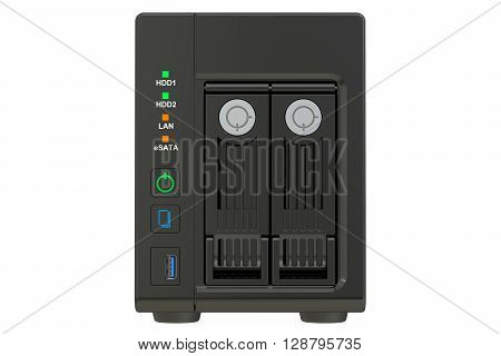 NAS with two disks 3D rendering isolated on white background