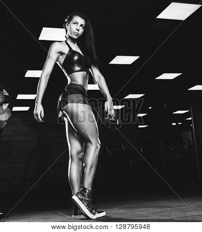 Athletic Young Lady Doing Workout With Weights