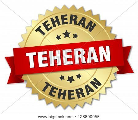 Teheran round golden badge with red ribbon