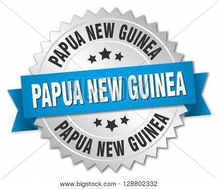 Papua New Guinea round silver badge with blue ribbon