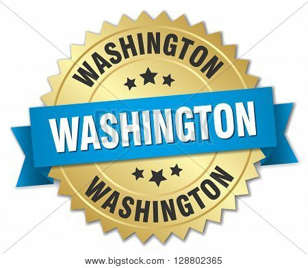 Washington round golden badge with blue ribbon