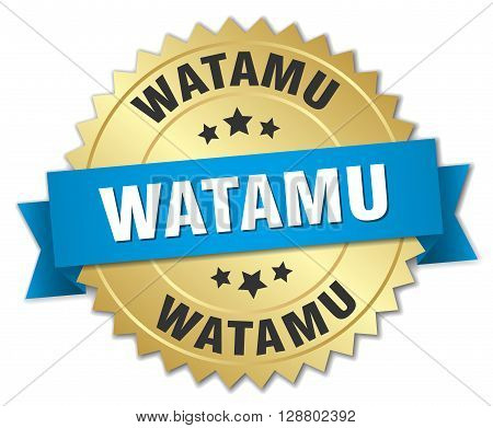 Watamu round golden badge with blue ribbon