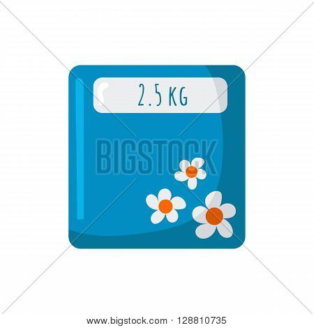 Vector illustration with cartoon kitchen scales. Weight loss or healthy diet lifestyle concept. Measure products weight with kitchen scale without bowl. Cartoon indoor house kitchen appliances design