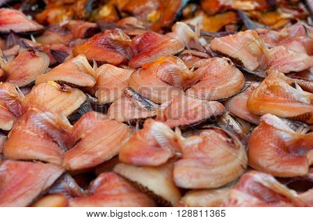 Close up salted Snake Skin Gourami drying fish