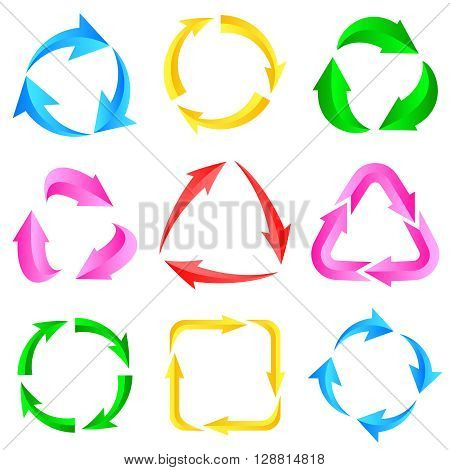 9 of color arrows pictogram refresh reload rotation loop sign set.Vector illustration for design on white background.