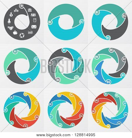 Vector circle arrows for infographic. Template for diagram graph presentation and chart. Business concept with 2 3 4 5 6 7 8 9 options parts steps or processes
