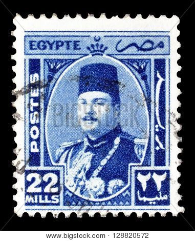 EGYPT - CIRCA 1945 : Cancelled postage stamp printed by Egypt, that shows king Farouk.