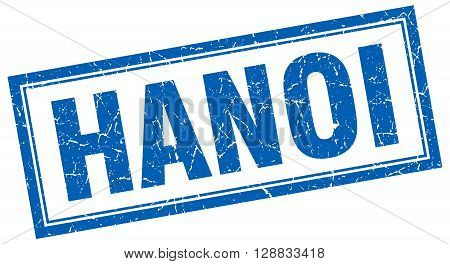 Hanoi blue square grunge stamp on white