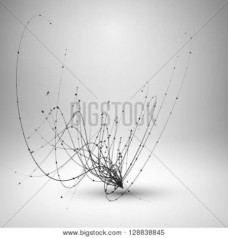 Tornado. Swirl with connected line and dots. Wired structure. Technology background. Vector illustration.