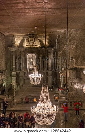 Wieliczka POLAND - SEPTEMBER 15: The salt mine in Wieliczka on September 22 2015