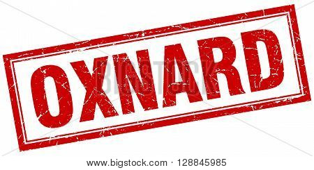 Oxnard red square grunge stamp on white