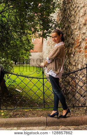 Beautiful girl traveling in the ancient town