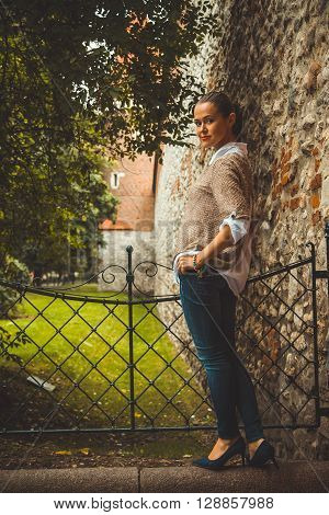 Beautiful girl traveling in the ancient town