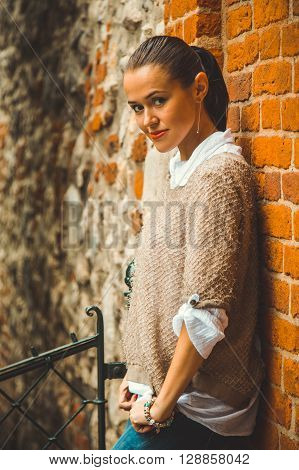 Beautiful girl traveling in the ancient town