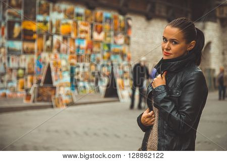 Beautiful girl traveling in the ancient town