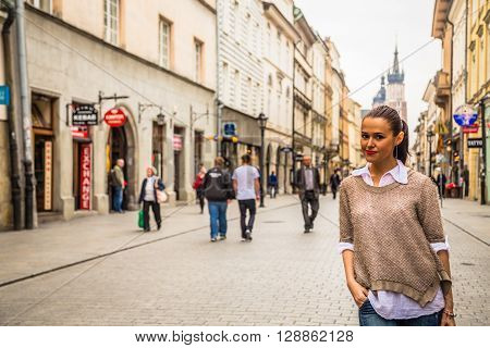 Beautiful girl traveling in the ancient town