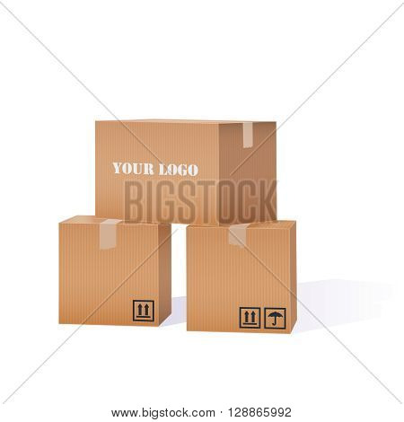 Color Vector Realistic Illustration Of Cardboard Boxes Pile