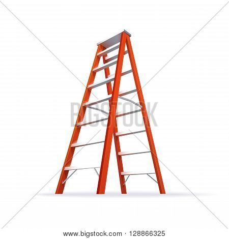 Color Realistic Red Double Ladder Illustration Isolated On White