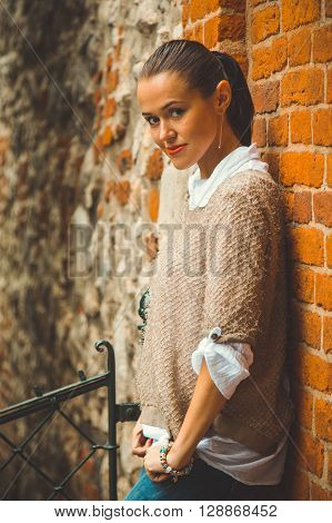Beautiful girl traveling in the ancient town