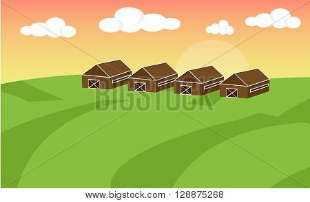 Farm flat landscape. Farm landscape concept. Farm landscape illustration. Farm landscape background. Farm background. Farmland concept. Vector illustration