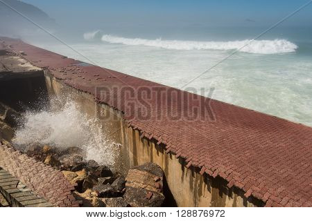 Promenade of Sao Conrado in Rio de Janeiro is Ruined by Strong Ocean Waves