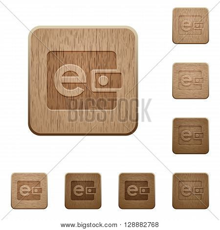 Set of carved wooden e-wallet buttons in 8 variations.