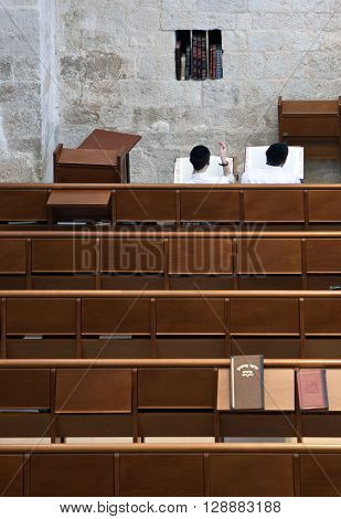 Jerusalem Israel - November 2 2010: Faithfull in the Hurva synagogue