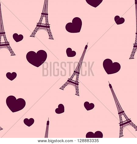 Eiffel tower, Paris, France. Seamless background. Eiffel tower monument icon repeating. Seamless pattern.