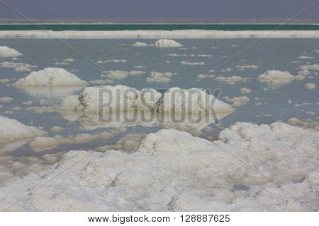 deposits of mineral salts, typical landscape of the Dead Sea, Israel