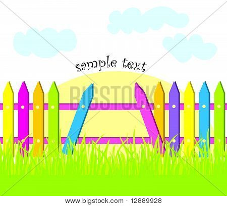 Green grass and colored fence
