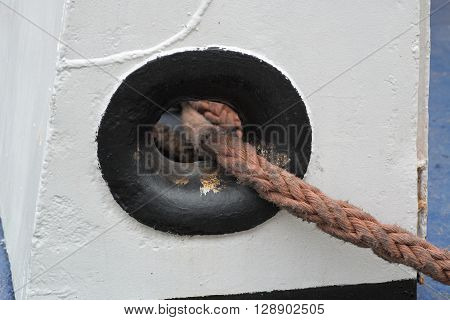 Mooring rope on a greek style sailing vessel