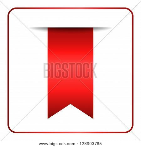 Red bookmark banner. Vertical book mark isolated on white background. Color tag label. Flag symbol sign. Design element blank. Empty sticker for sale. Template icon decoration. Vector illustration.