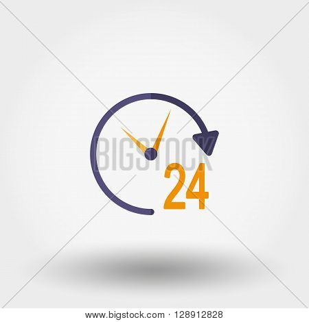 Support 24 hours. Icon for web and mobile application. Vector illustration on a white background. Flat design style.