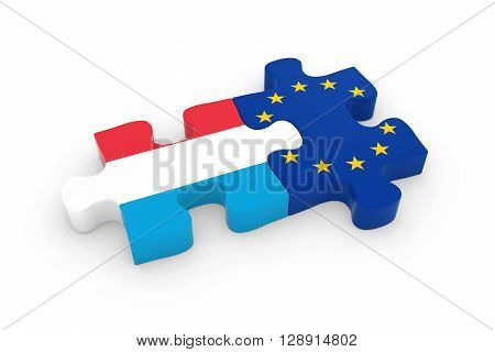 Luxembourg And Eu Puzzle Pieces - Luxembourgian And European Flag Jigsaw 3D Illustration