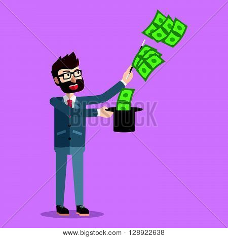 Business doing magic with money hat .eps10 editable vector illustration design
