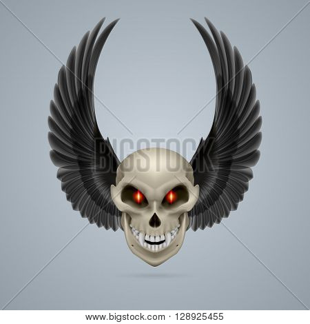 Evil looking mutant skull with raised black wings